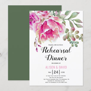 Rosa Aquarellblume Hochzeit Probe Dinner Einladung