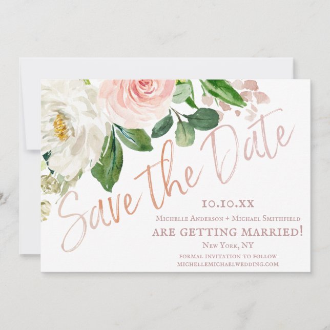 Rosa Aquarellblume Save the Date (Vorderseite)