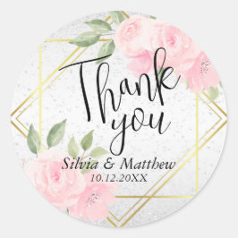 Rosa Aquarellblume, weißer Glitzer Runder Aufkleber