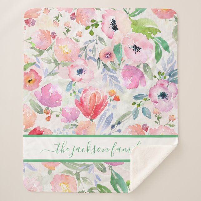 Rosa Aquarellblumen - Familienname Sherpadecke (Vorderseite)