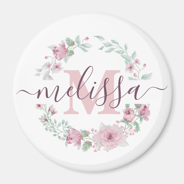 Rosa Aquarellblumen personalisiert Magnet (Vorne)