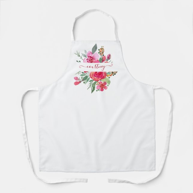 Rosa Aquarellblumen personalisiert Schürze (Vorderseite)