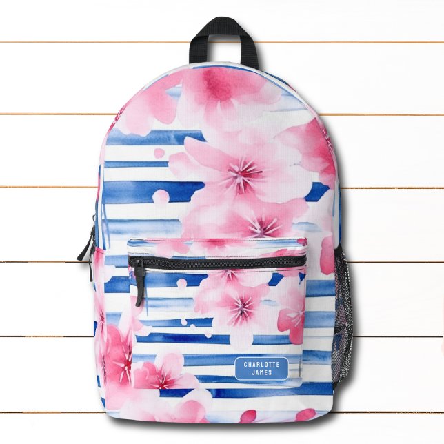 Rosa Aquarellblüten Blumenblüten Personalisierter  Bedruckter Rucksack (Von Creator hochgeladen)