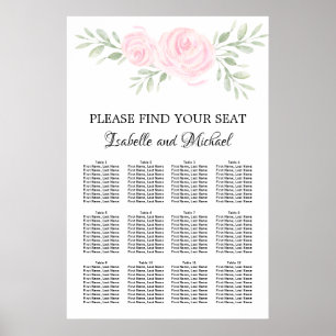 Rosa Aquarellblütendiagramm mit 12 Tischen Poster