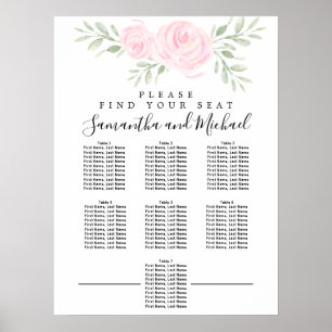 Rosa Aquarellblütendiagramm mit 7 Tischen Poster