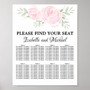Rosa Aquarellblütendiagramm mit 8 Tischen Poster