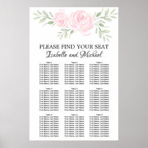 Rosa Aquarellblütendiagramm mit 9 Tischen Poster