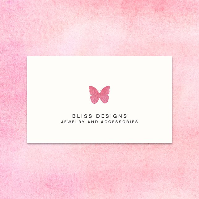Rosa Aquarellbutterfly-Logo Einfach elegant Visitenkarte (Von Creator hochgeladen)