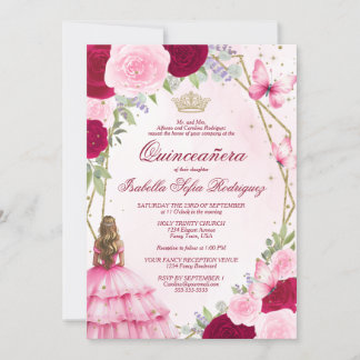 Rosa Aquarelldruckerin Blonde Hair Quinceanera Einladung