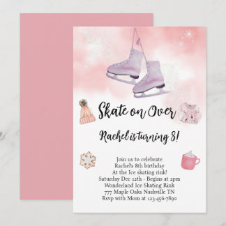 Rosa Aquarelleis Skaten zum Geburtstag Einladung