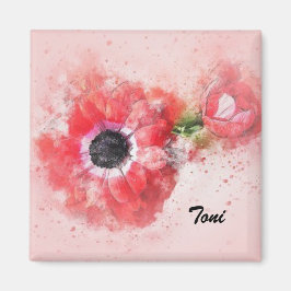 Rosa Aquarellfarbe Blume mit Blume Bug Magnet