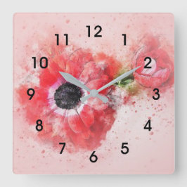 Rosa Aquarellfarbe Blume mit Blume Bug Quadratische Wanduhr