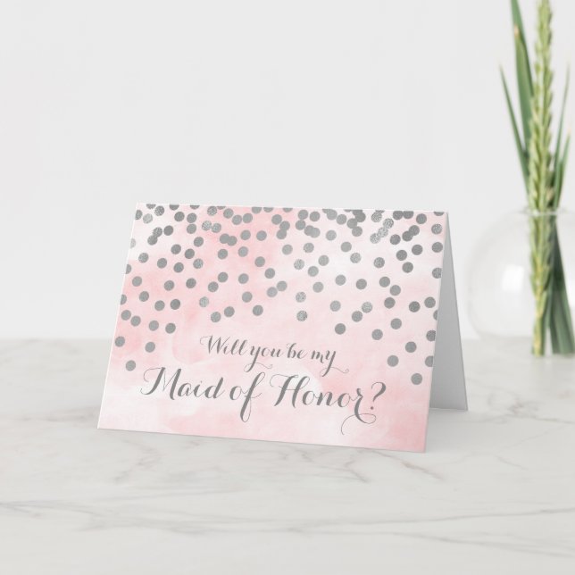 Rosa Aquarellfarbe Silberdots Trauzeugin einladen Einladung (Vorderseite)