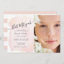 Rosa Aquarellfarbe x Gold Foto Bat Mitzvah