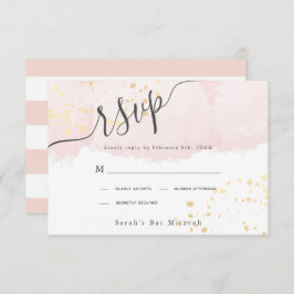 Rosa Aquarellfarbe x Gold Spritzer Bat Mitzvah RSVP Karte