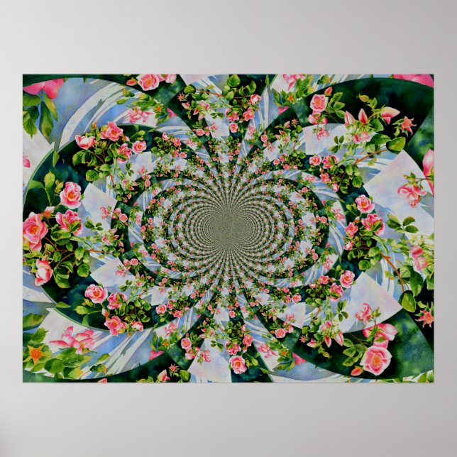 Rosa Aquarellfarben, abstrakte Mandala-Rose Poster (Vorne)
