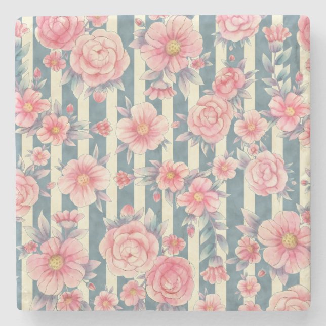 Rosa Aquarellfarben auf Streifen Steinuntersetzer (Vorderseite)