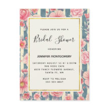 Rosa Aquarellfarben Blume auf Streifen Brautparty