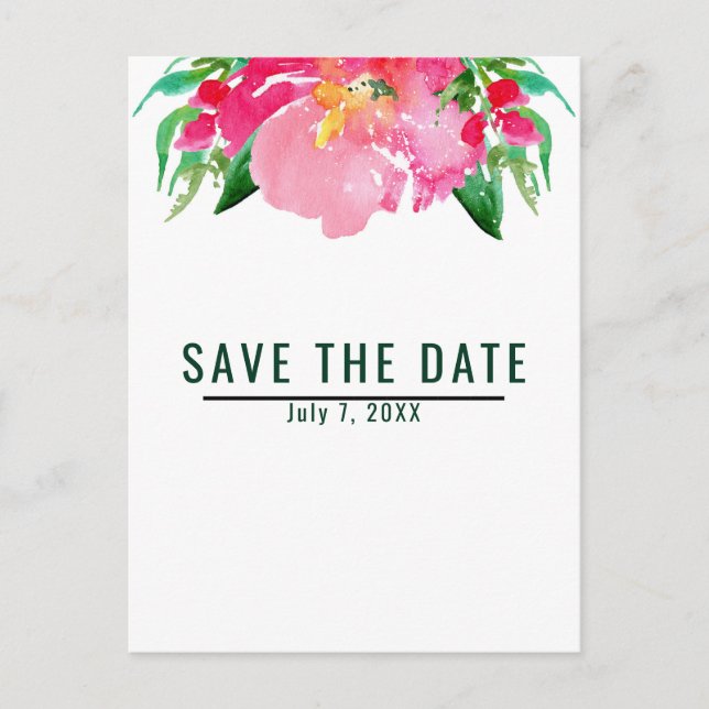 Rosa Aquarellfarben Blume Blumensommer Save the Da Ankündigungspostkarte (Vorderseite)