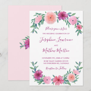 Rosa Aquarellfarben Blume Hochzeitsfeiern Einladung