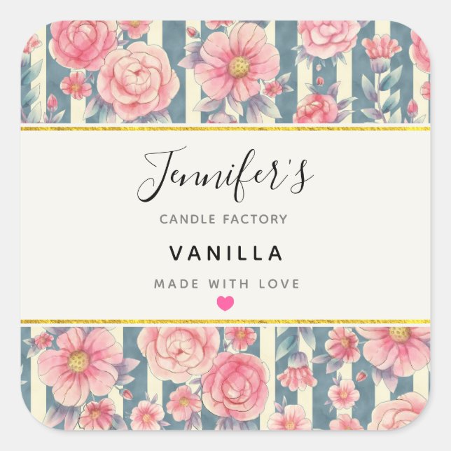 Rosa Aquarellfarben Blume Kerzenleuchte Quadratischer Aufkleber (Vorderseite)