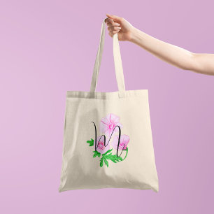 Rosa Aquarellfarben-Blume mit der ersten 1 Seite Tragetasche