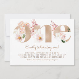 Rosa Aquarellfarben Blume Rose Gold erster Geburts Einladung