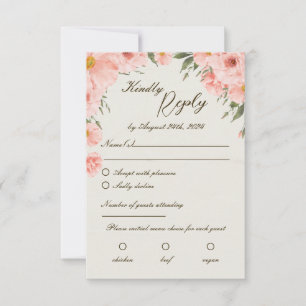 Rosa Aquarellfarben-Blume zum Hochzeitsehen der RS RSVP Karte