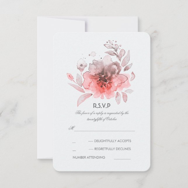 Rosa Aquarellfarben-Blume zum Hochzeitsehen der RS RSVP Karte (Vorderseite)