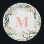 Rosa Aquarellfarben, blumenmonogramm Pappteller<br><div class="desc">Rosa Aquarellfarben,  Monogramm,  erste Party-Dekoration. Elegante Schrift-Handschrift.</div>