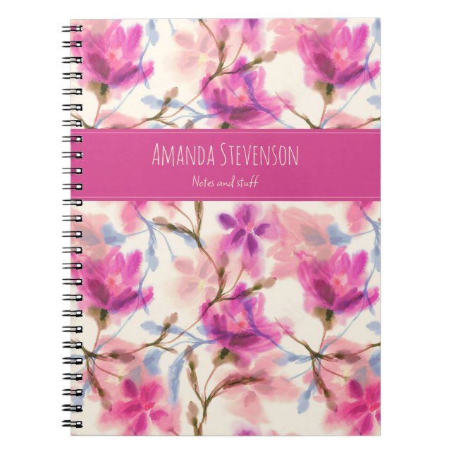 Rosa Aquarellfarben Blumenmuster Notebook Notizblock (Vorderseite)