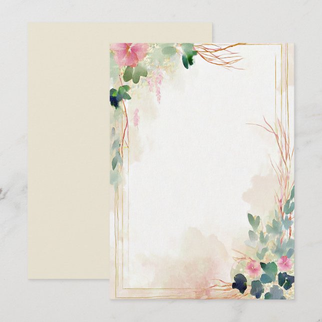 Rosa Aquarellfarben Blütenrahmen Blauer Hochzeitsk Einladung (Vorne/Hinten)