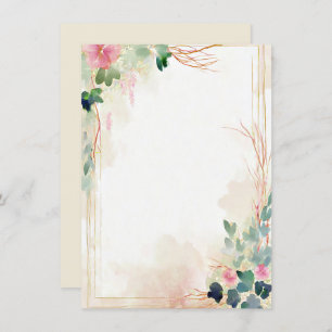 Rosa Aquarellfarben Blütenrahmen Blauer Hochzeitsk Einladung