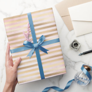 Rosa Aquarellfarben Gold Glam Streifen Geschenkpapier