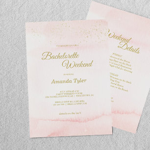 Rosa Aquarellfarben Goldtyp Bachelorette Wochenend Einladung