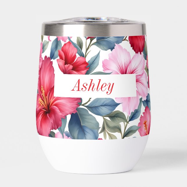 Rosa Aquarellfarben Hibiskus Blume (Vorderseite)