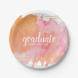 Rosa Aquarellfarben mit Tellern der Goldenen Gradu Pappteller