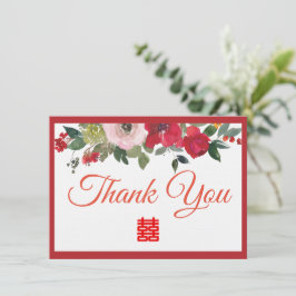 Rosa Aquarellfarben Moderne Chinesische Hochzeit Dankeskarte