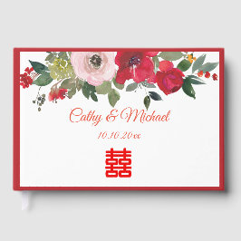 Rosa Aquarellfarben Moderne Chinesische Hochzeit Gästebuch