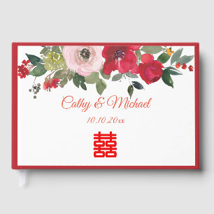 Rosa Aquarellfarben Moderne Chinesische Hochzeit Gästebuch