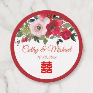 Rosa Aquarellfarben Moderne Chinesische Hochzeit Geschenkanhänger