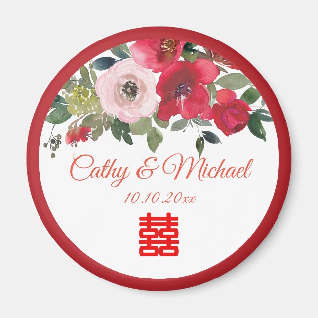 Rosa Aquarellfarben Moderne Chinesische Hochzeit Magnet (Vorne)