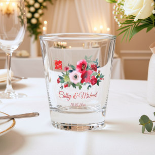 Rosa Aquarellfarben Moderne Chinesische Hochzeit Schnapsglas