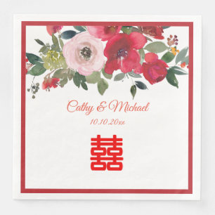 Rosa Aquarellfarben Moderne Chinesische Hochzeit Serviette