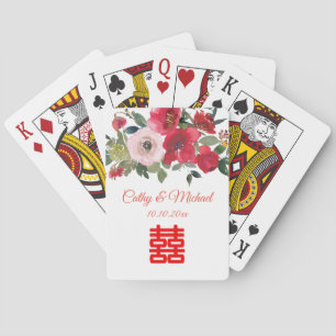 Rosa Aquarellfarben Moderne Chinesische Hochzeit Spielkarten