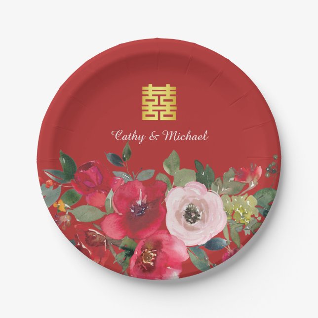 Rosa Aquarellfarben Moderne Doppelglücklichkeit Pappteller (Vorderseite)