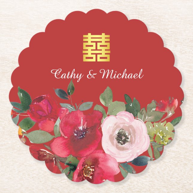 Rosa Aquarellfarben Moderne Doppelglücklichkeit Untersetzer (Vorderseite)