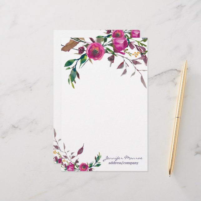Rosa Aquarellfarben personalisiert Briefpapier (Vorderseite/Rückseite Beispiel)