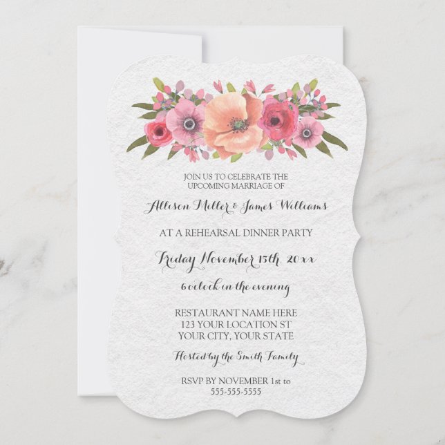 Rosa Aquarellfarben Probe Abendessen Party Einladung (Rückseite)