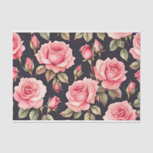 Rosa Aquarellfarben-Rose auf schwarzem Hintergrund Seidenpapier